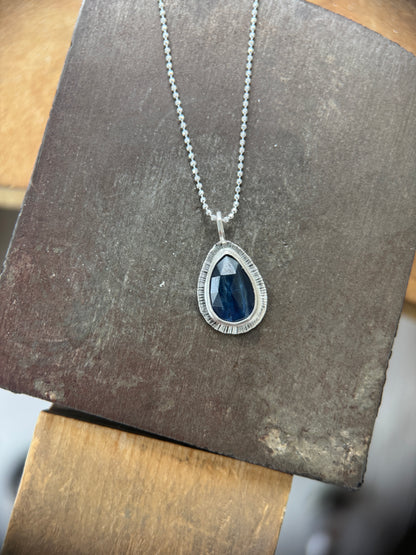 Rose cut blue Kyanite pendant