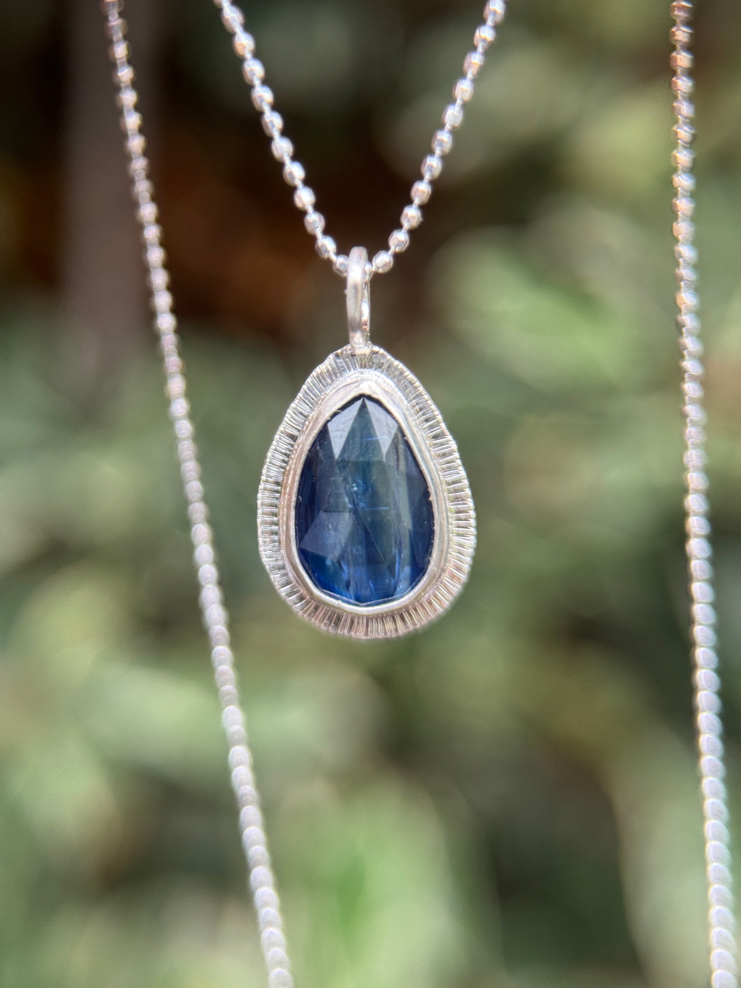 Rose cut blue Kyanite pendant