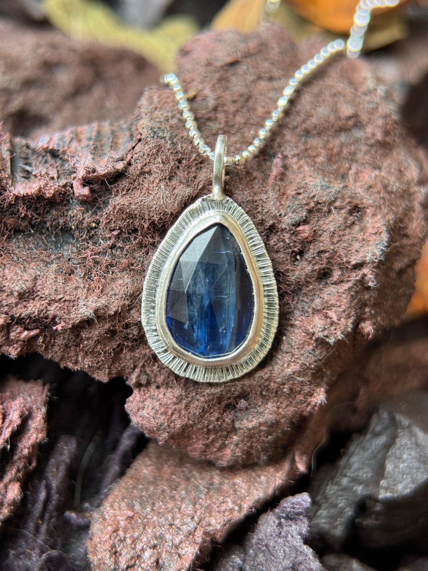 Rose cut blue Kyanite pendant
