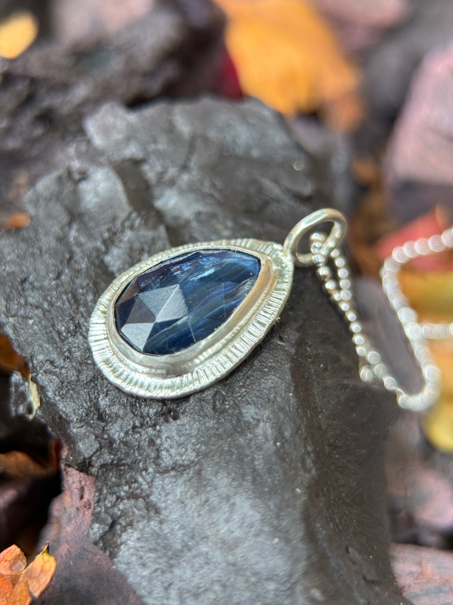 Rose cut blue Kyanite pendant