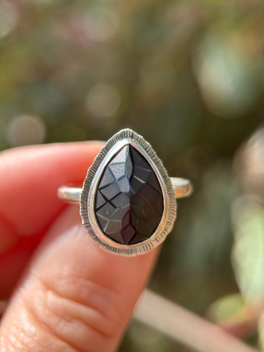 Laser cut black Spinel ring