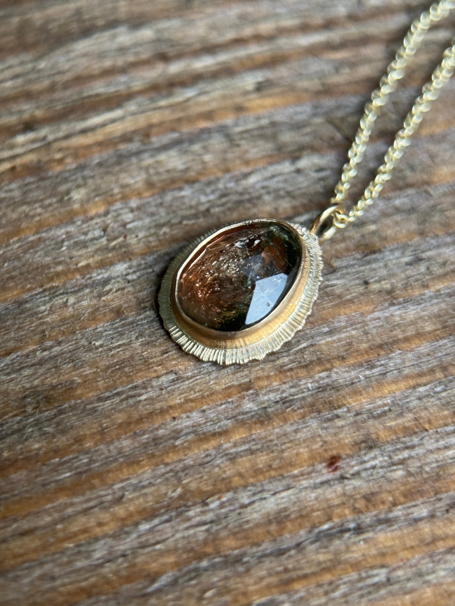 Rose cut Bicolour Tourmaline 9ct gold pendant