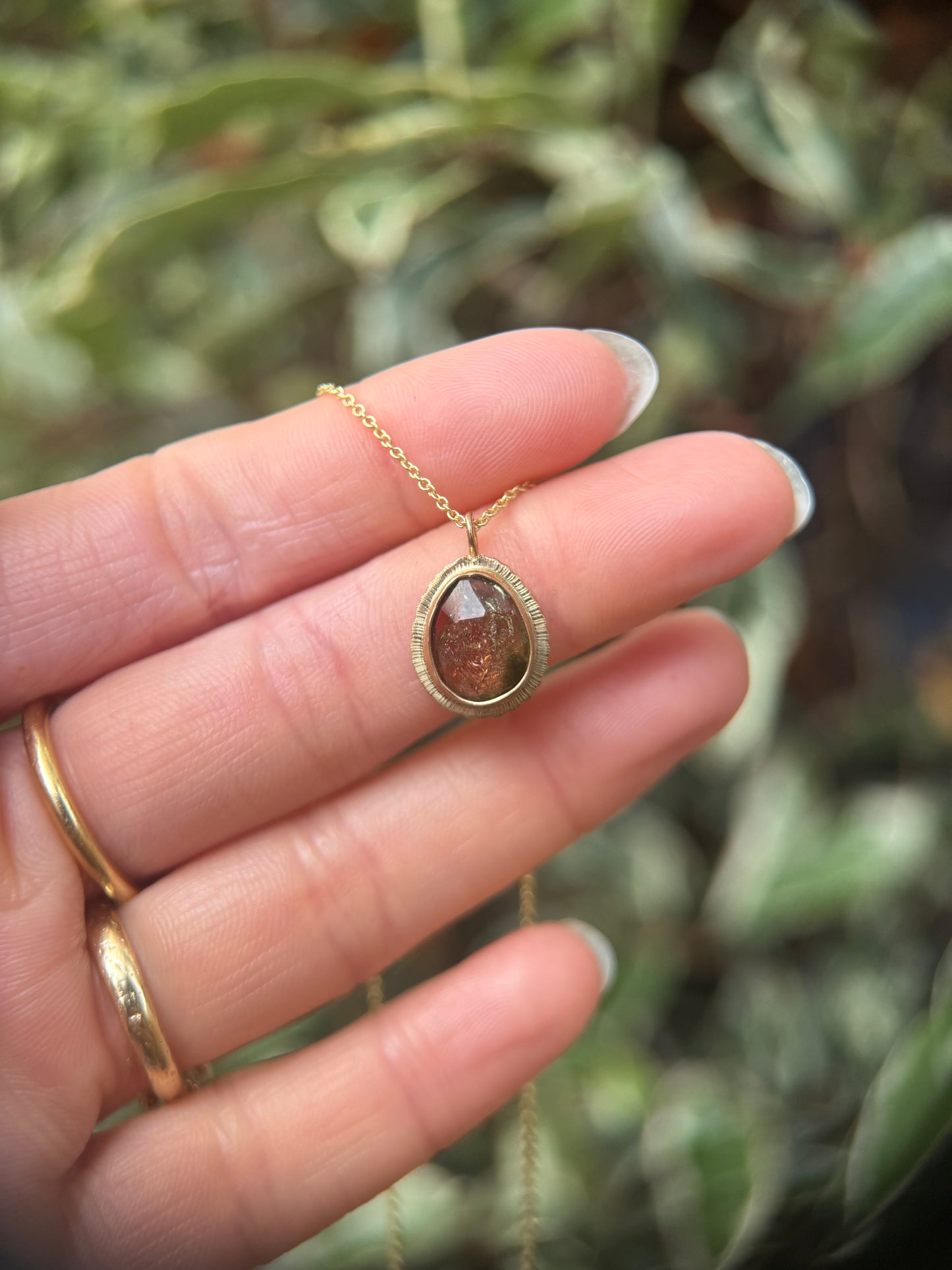 Rose cut Bicolour Tourmaline 9ct gold pendant