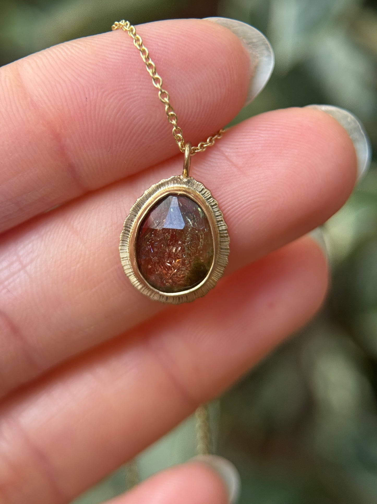 Rose cut Bicolour Tourmaline 9ct gold pendant