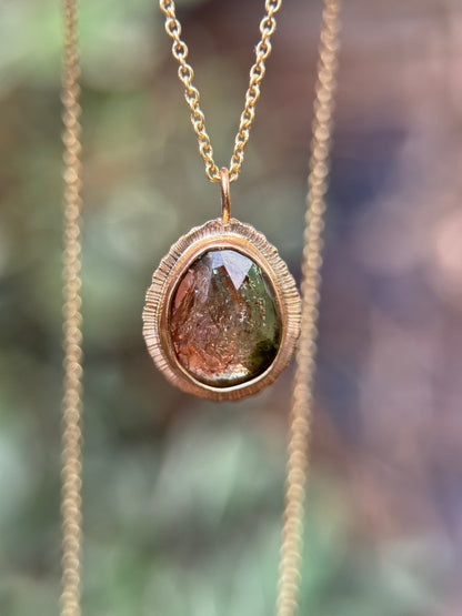 Rose cut Bicolour Tourmaline 9ct gold pendant