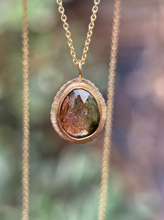 Rose cut Bicolour Tourmaline 9ct gold pendant