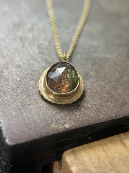 Rose cut Bicolour Tourmaline 9ct gold pendant