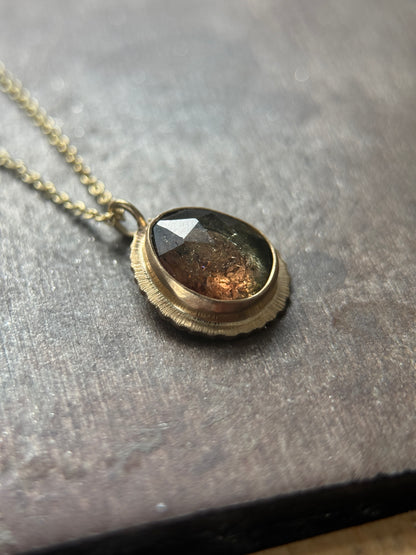 Rose cut Bicolour Tourmaline 9ct gold pendant