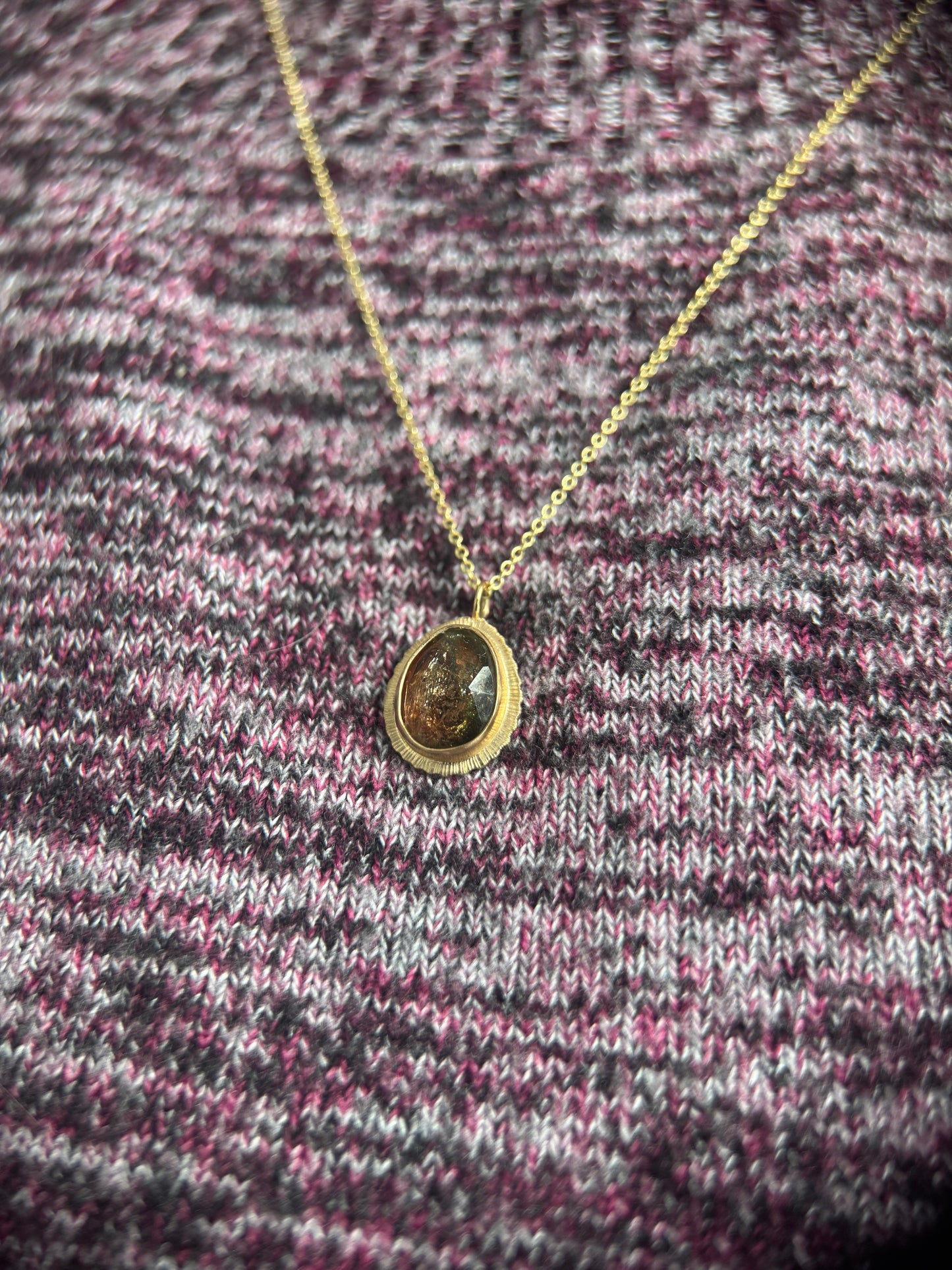 Rose cut Bicolour Tourmaline 9ct gold pendant