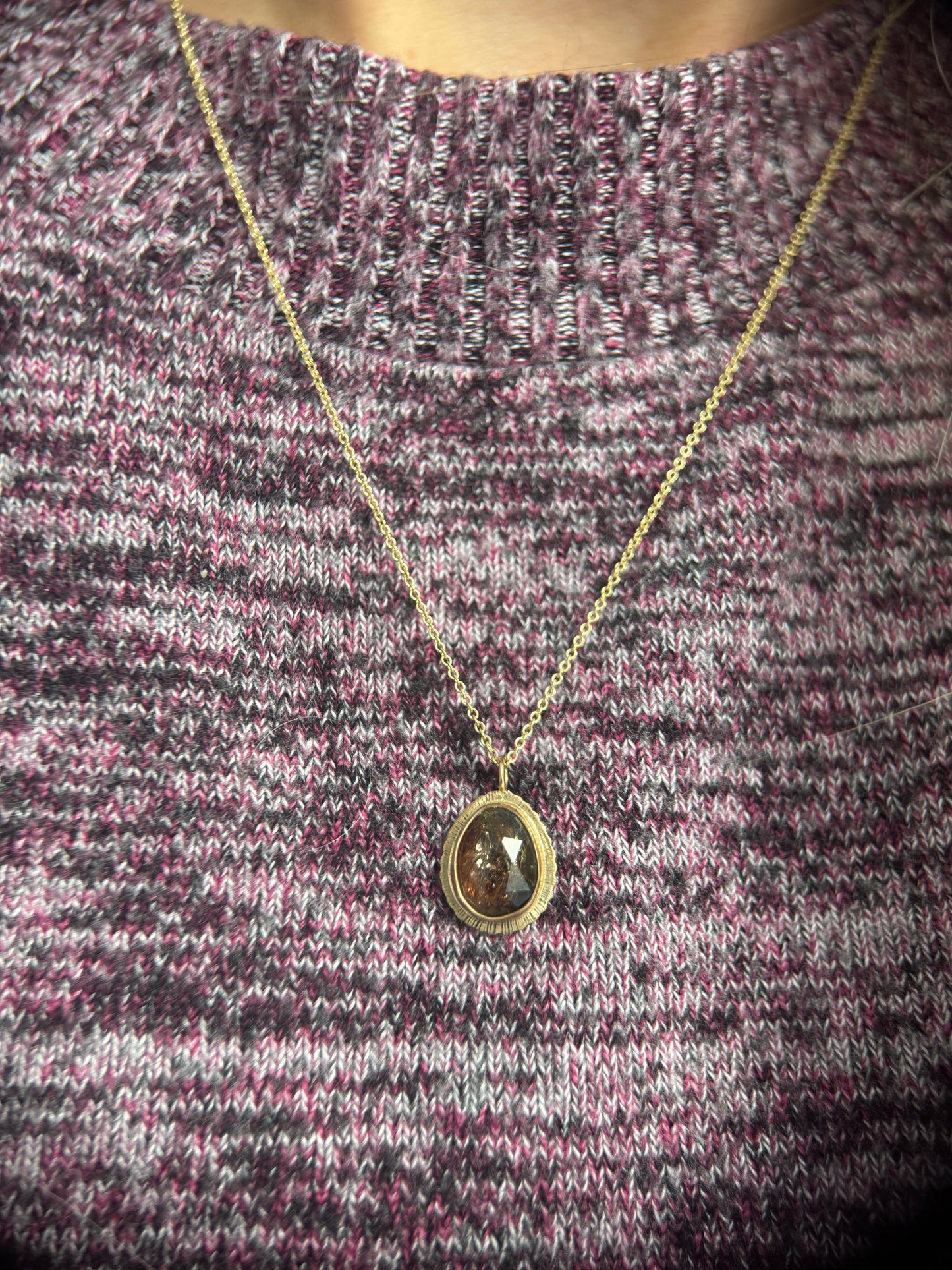 Rose cut Bicolour Tourmaline 9ct gold pendant