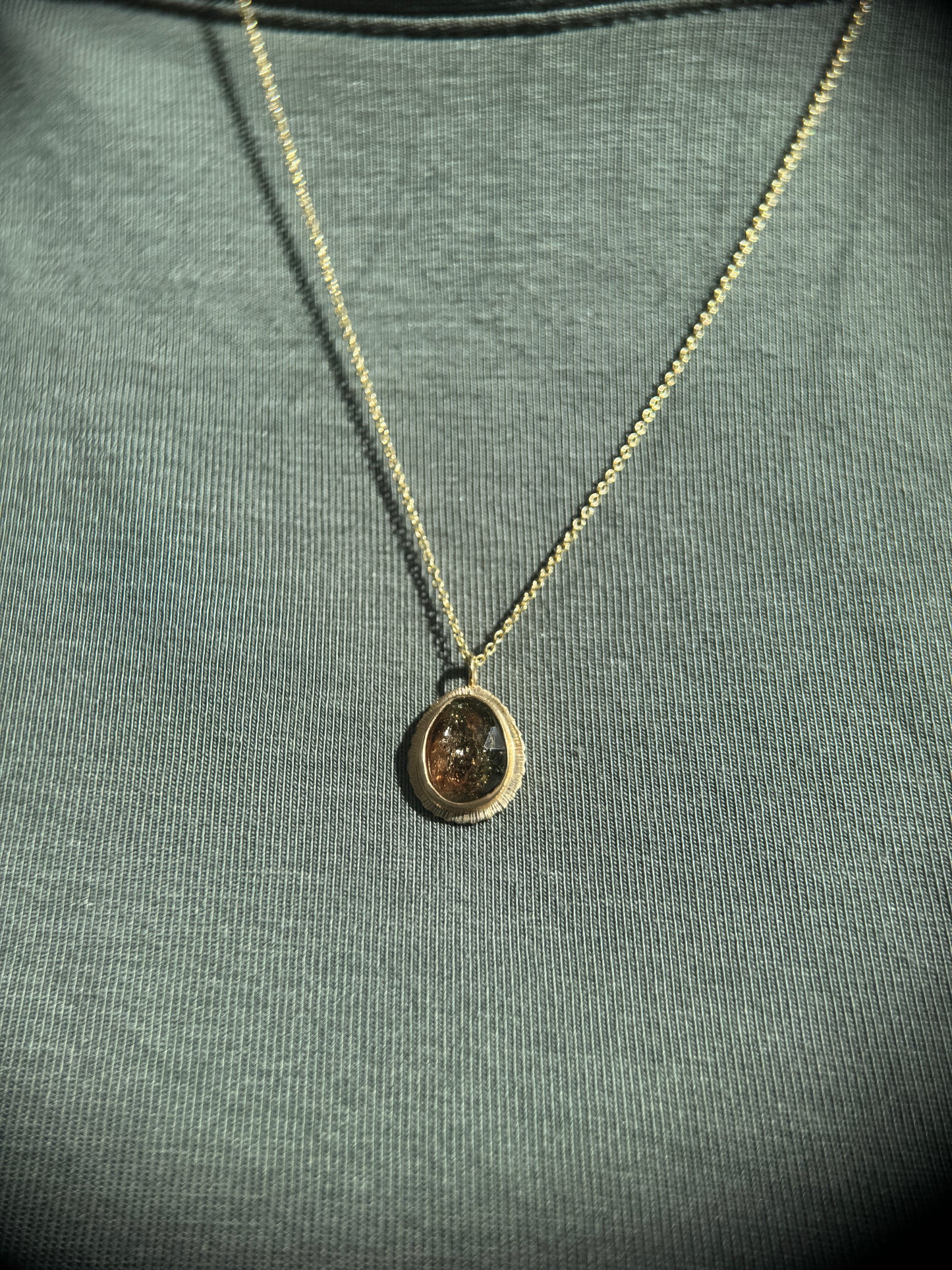 Rose cut Bicolour Tourmaline 9ct gold pendant