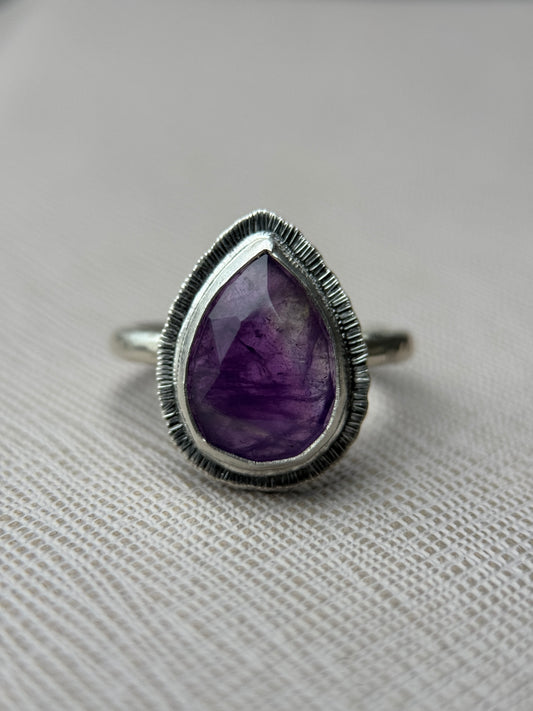 Rose cut teardrop Amethyst ring
