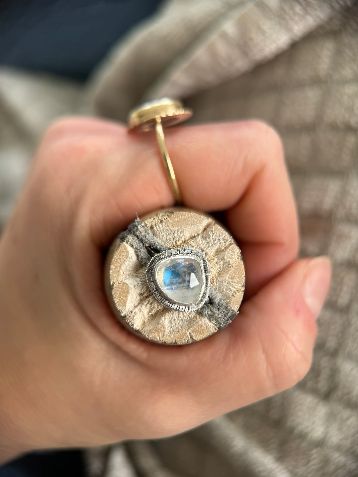 Rose cut Rainbow Moonstone ring