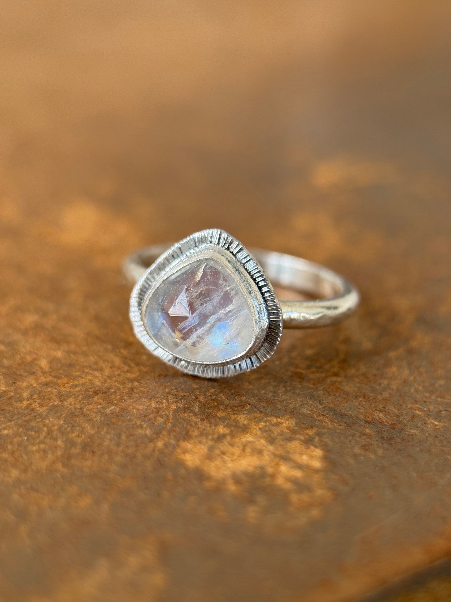 Rose cut Rainbow Moonstone ring