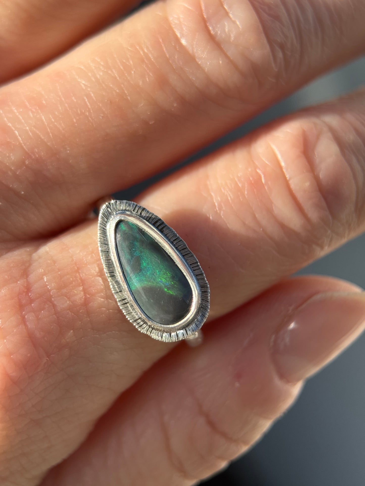 East to west Australian Opal ring