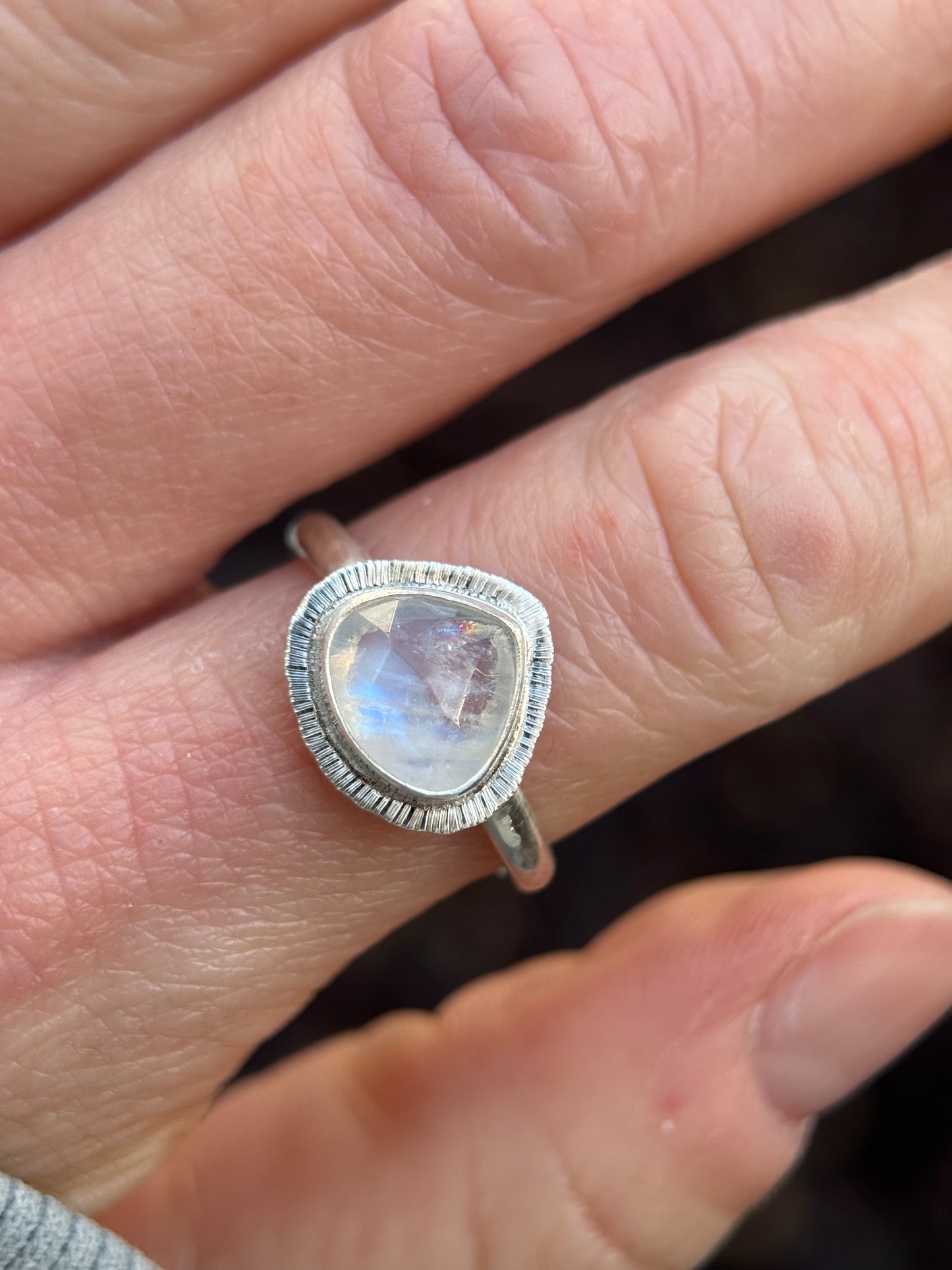 Rose cut Rainbow Moonstone ring