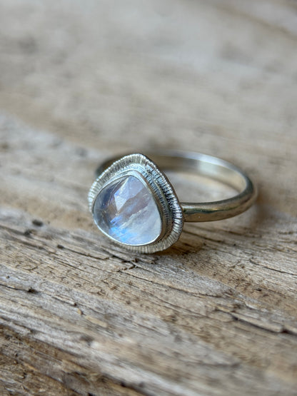Rose cut Rainbow Moonstone ring