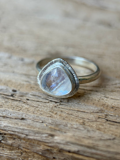 Rose cut Rainbow Moonstone ring