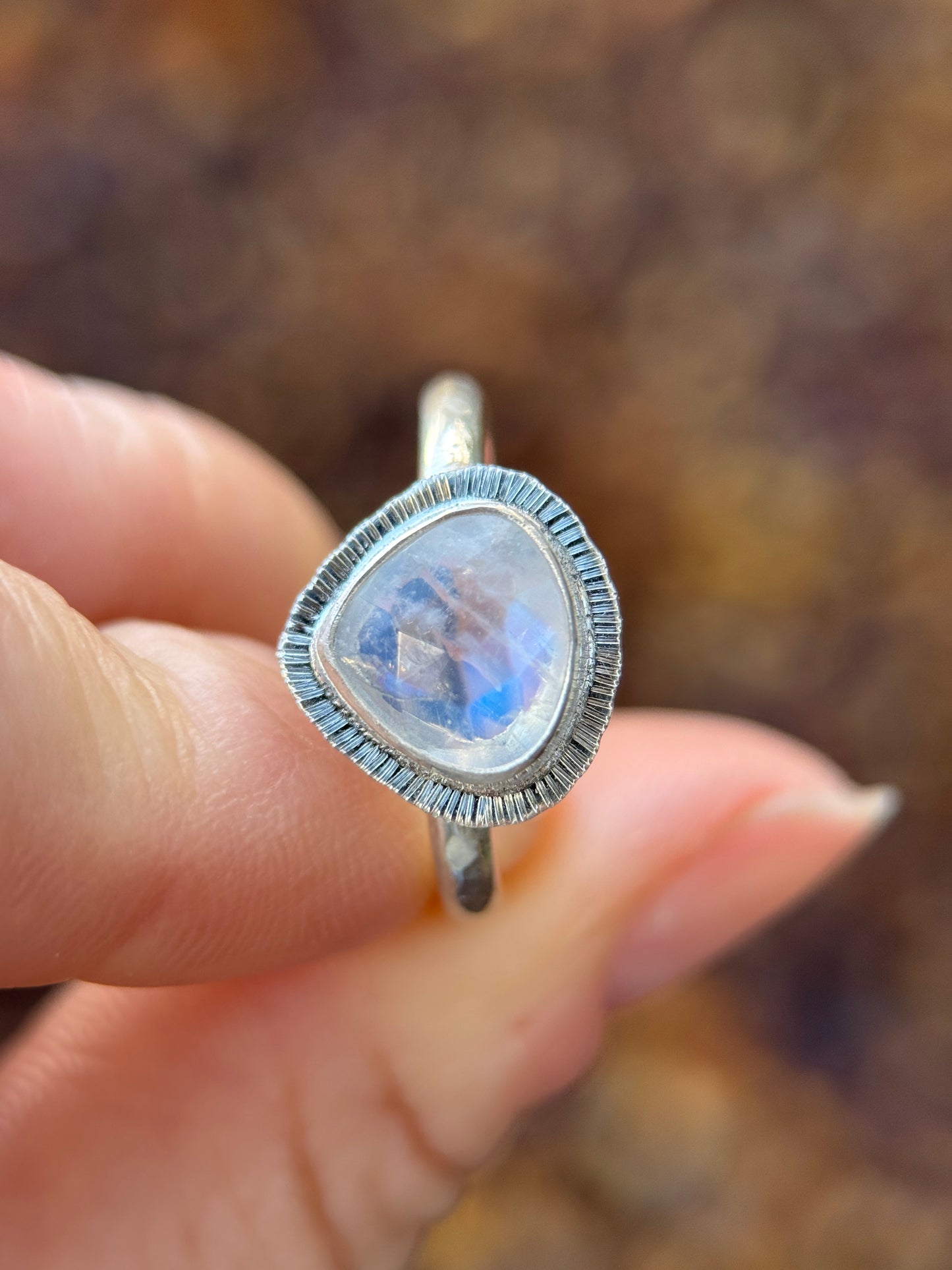 Rose cut Rainbow Moonstone ring