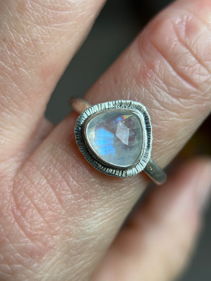Rose cut Rainbow Moonstone ring