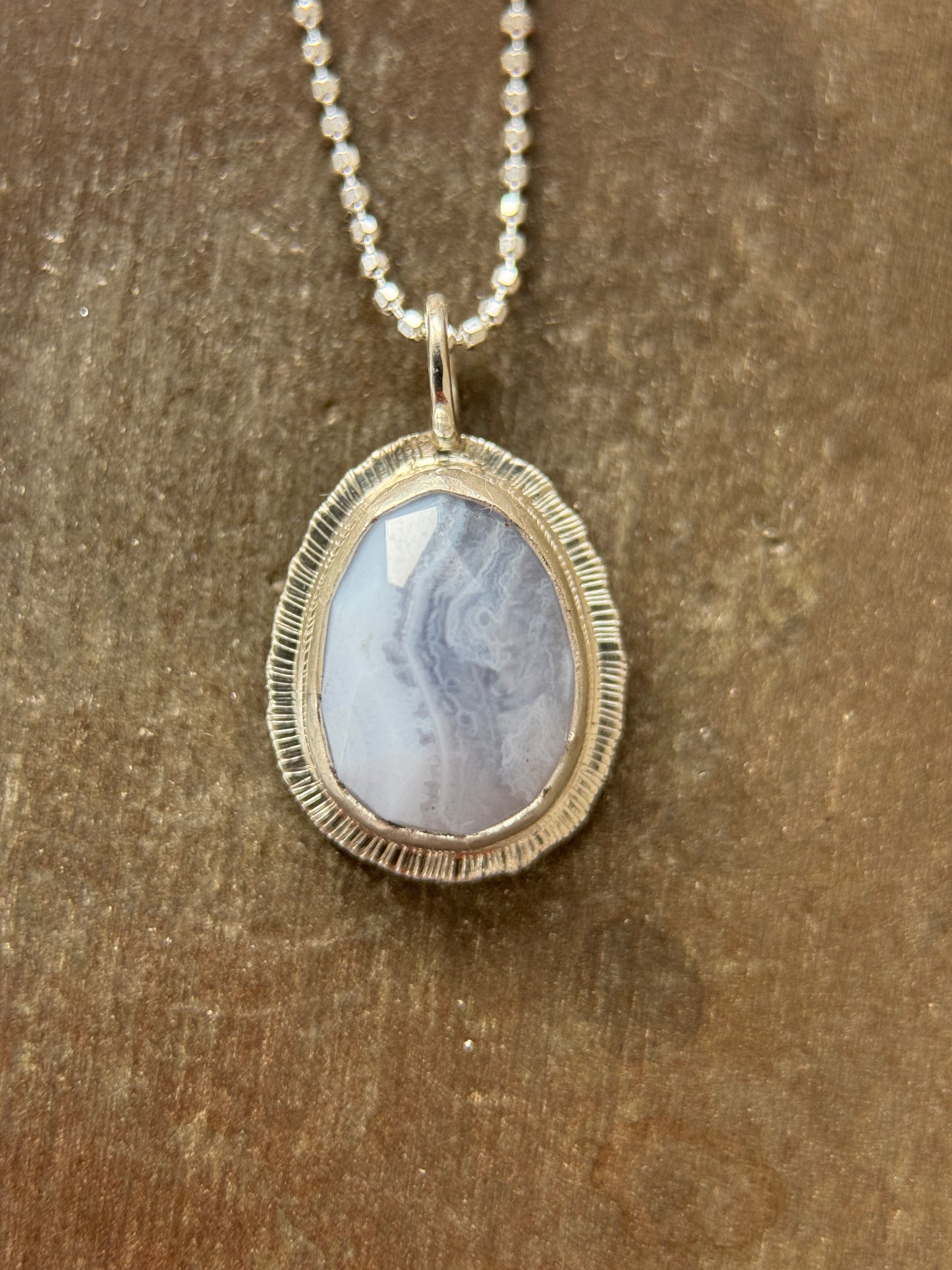 Rose cut Blue Lace Agate pendant