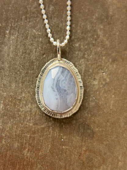 Rose cut Blue Lace Agate pendant