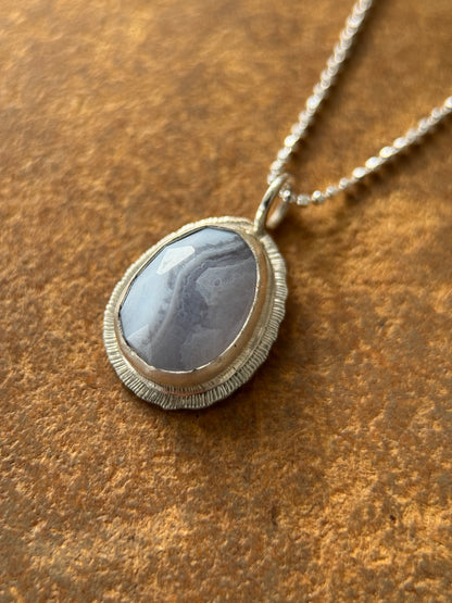 Rose cut Blue Lace Agate pendant