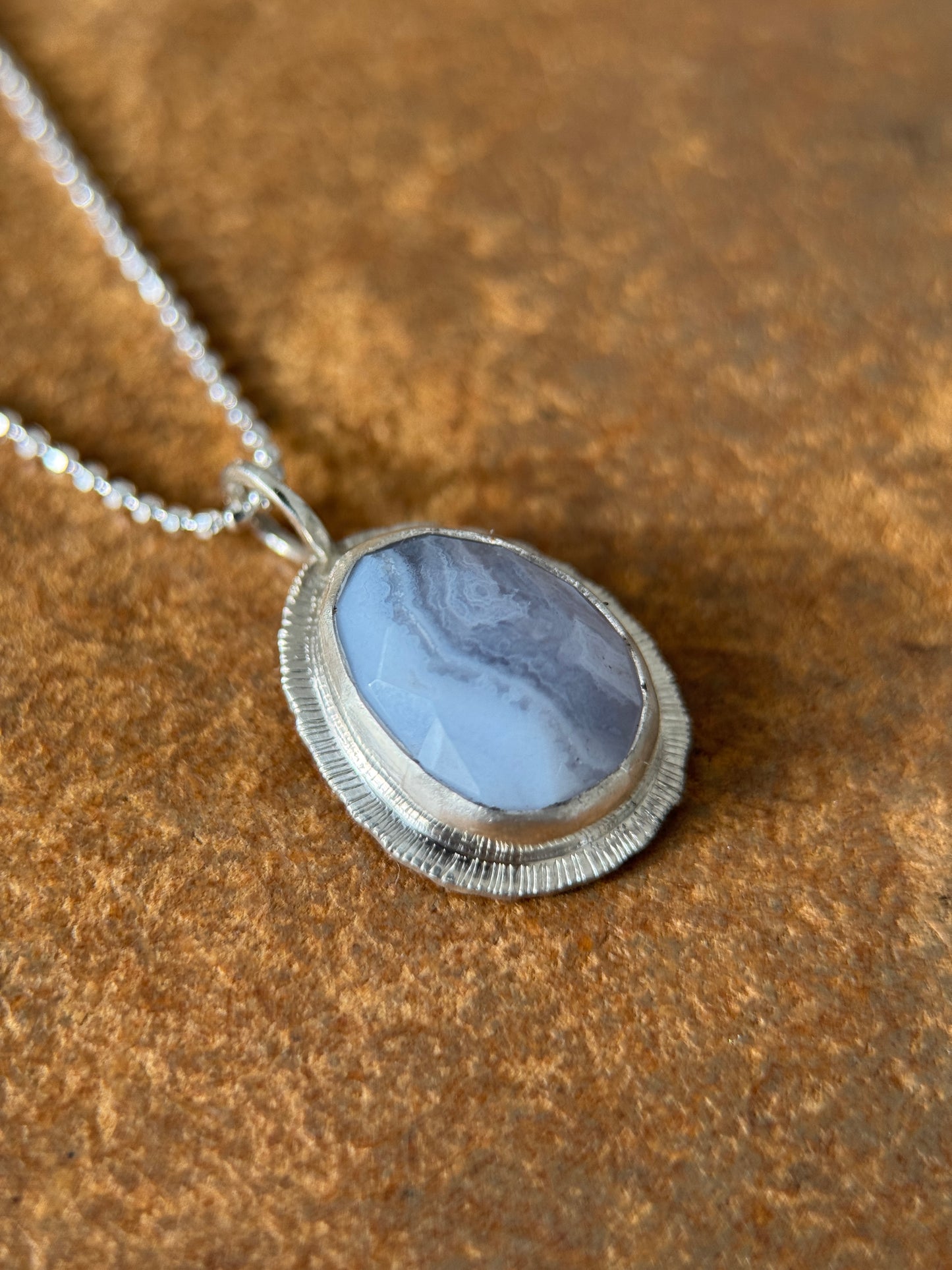 Rose cut Blue Lace Agate pendant