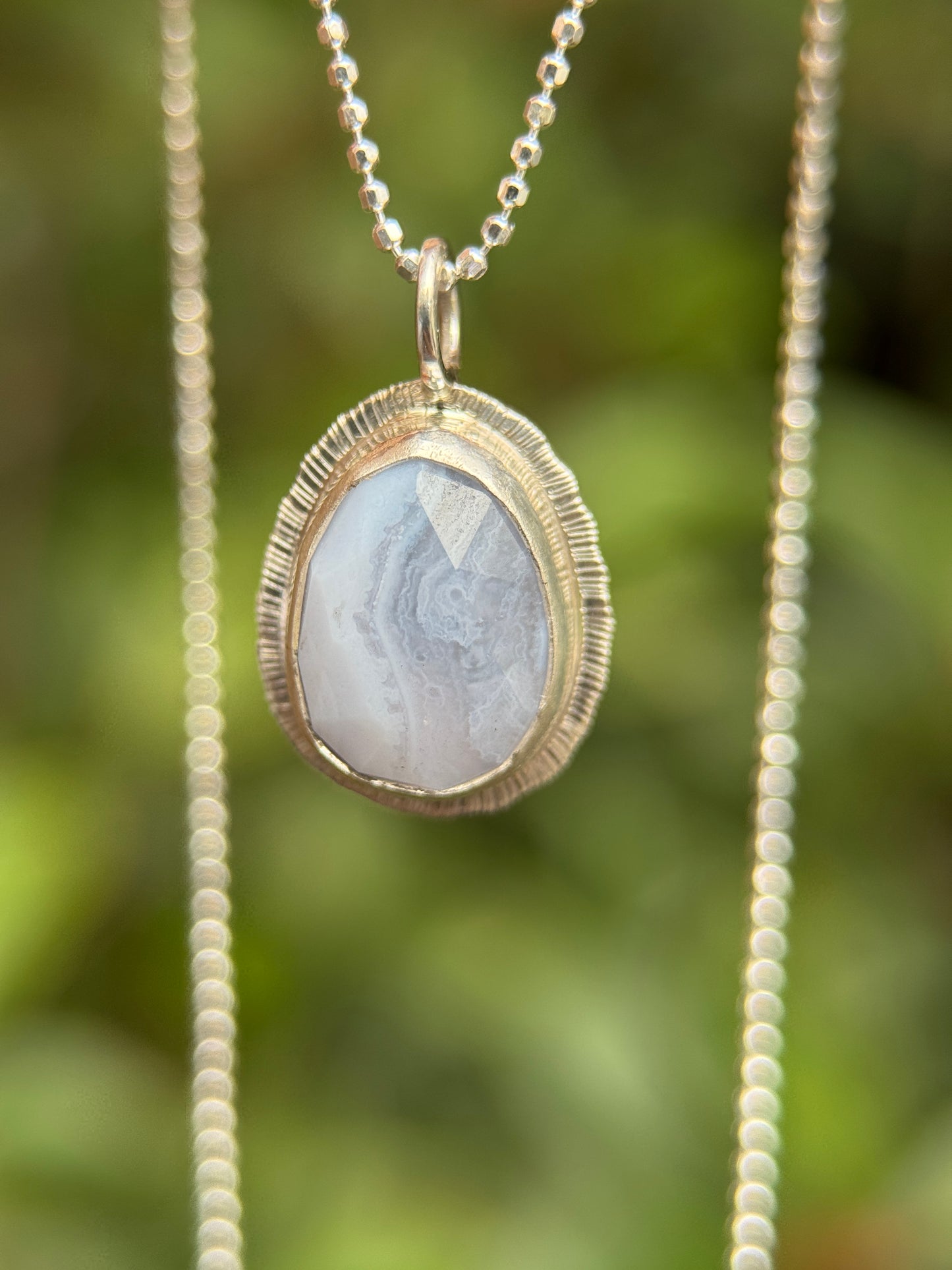 Rose cut Blue Lace Agate pendant