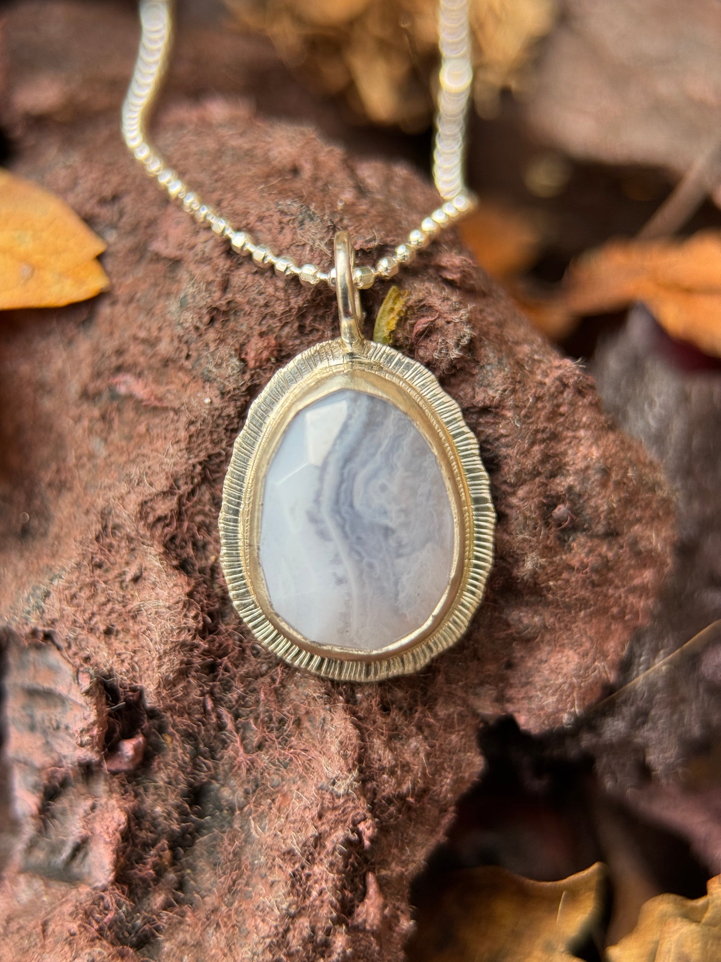 Rose cut Blue Lace Agate pendant