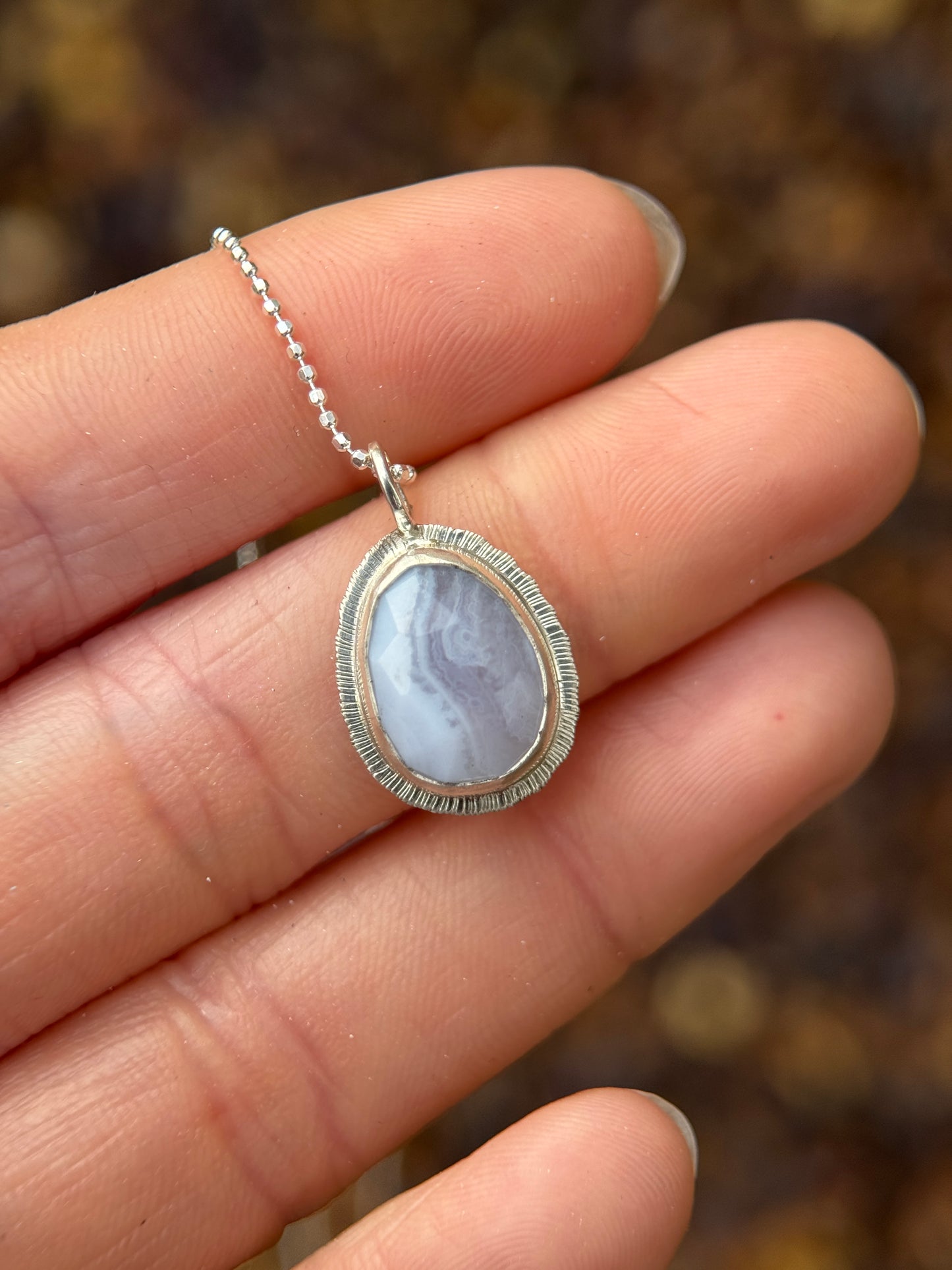 Rose cut Blue Lace Agate pendant