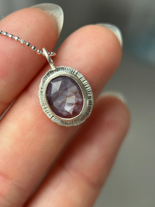 Rose cut silky plum Sapphire pendant