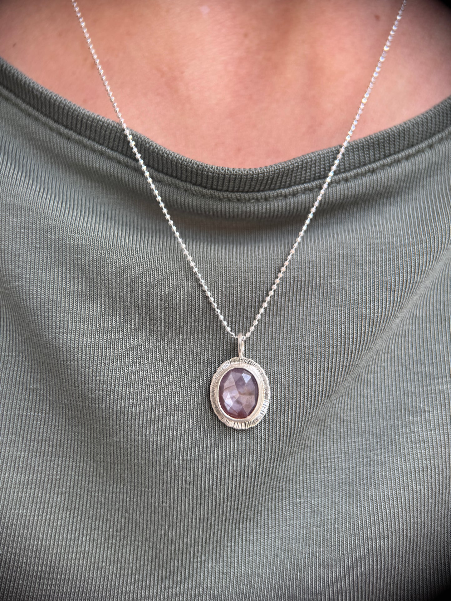 Rose cut silky plum Sapphire pendant