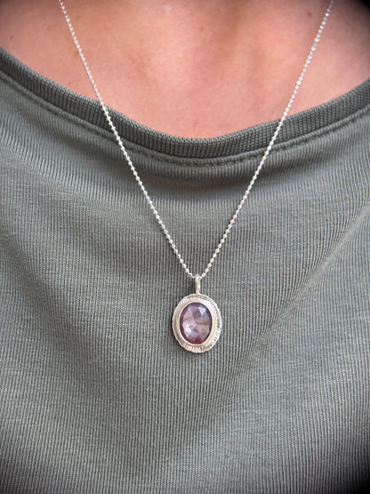 Rose cut silky plum Sapphire pendant