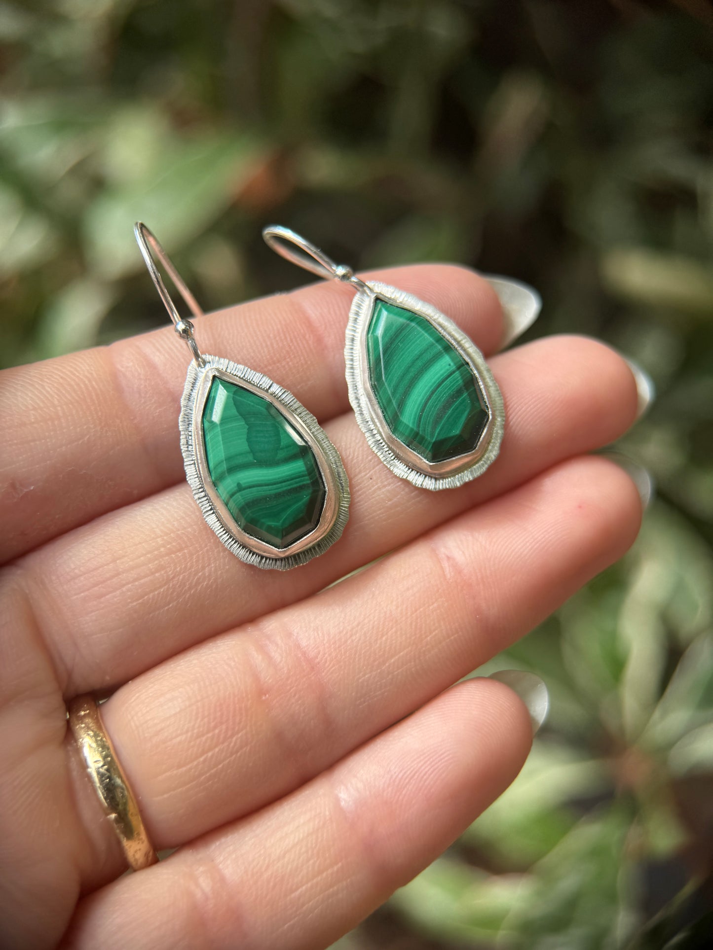 Step cut Malachite drop earrings