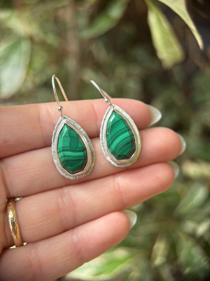 Step cut Malachite drop earrings