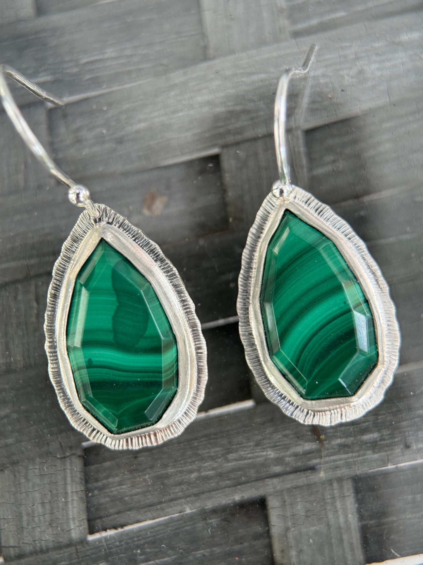 Step cut Malachite drop earrings