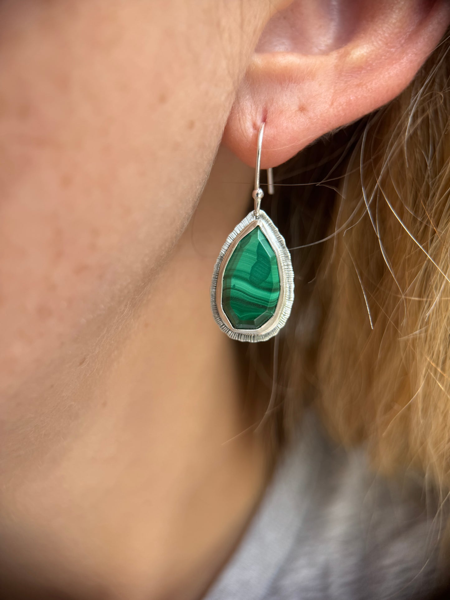 Step cut Malachite drop earrings
