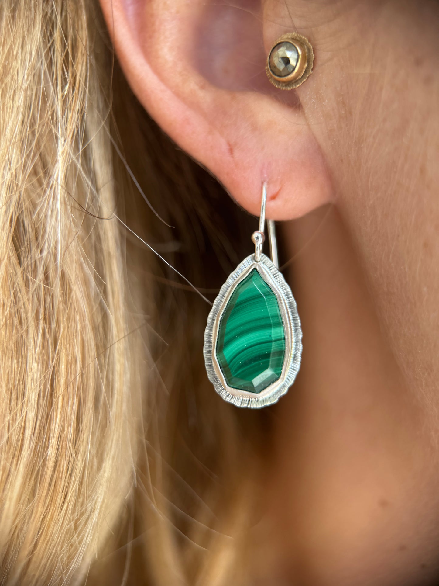 Step cut Malachite drop earrings