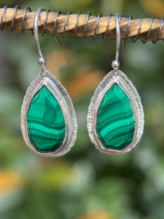 Step cut Malachite drop earrings