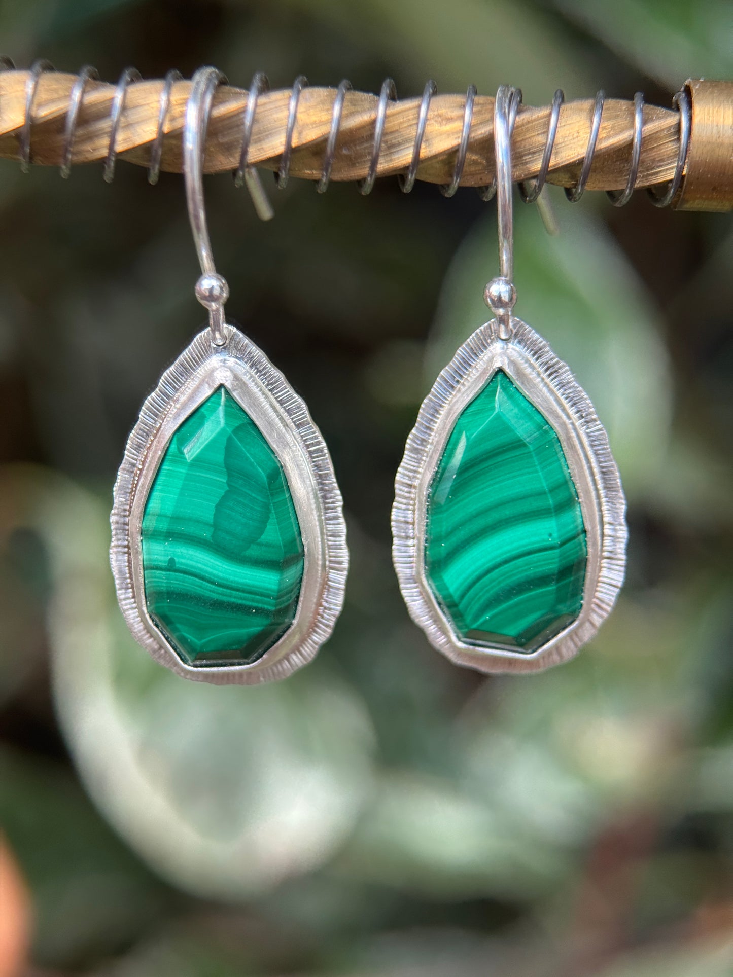 Step cut Malachite drop earrings