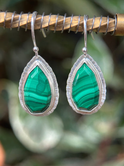 Step cut Malachite drop earrings