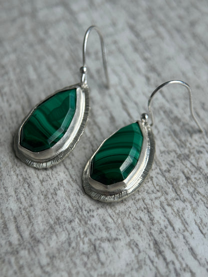 Step cut Malachite drop earrings