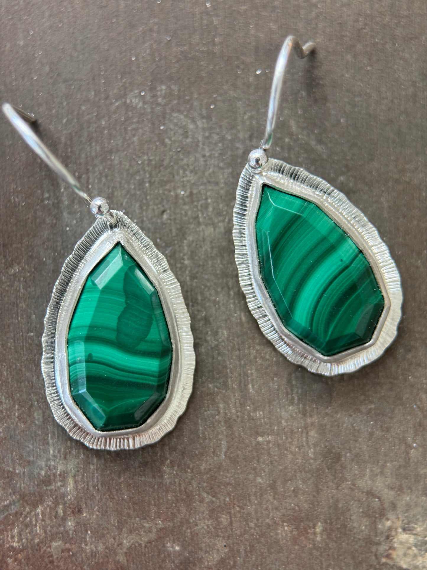 Step cut Malachite drop earrings