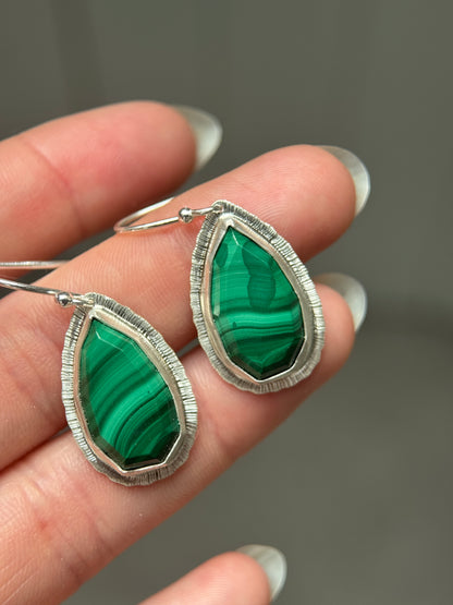 Step cut Malachite drop earrings