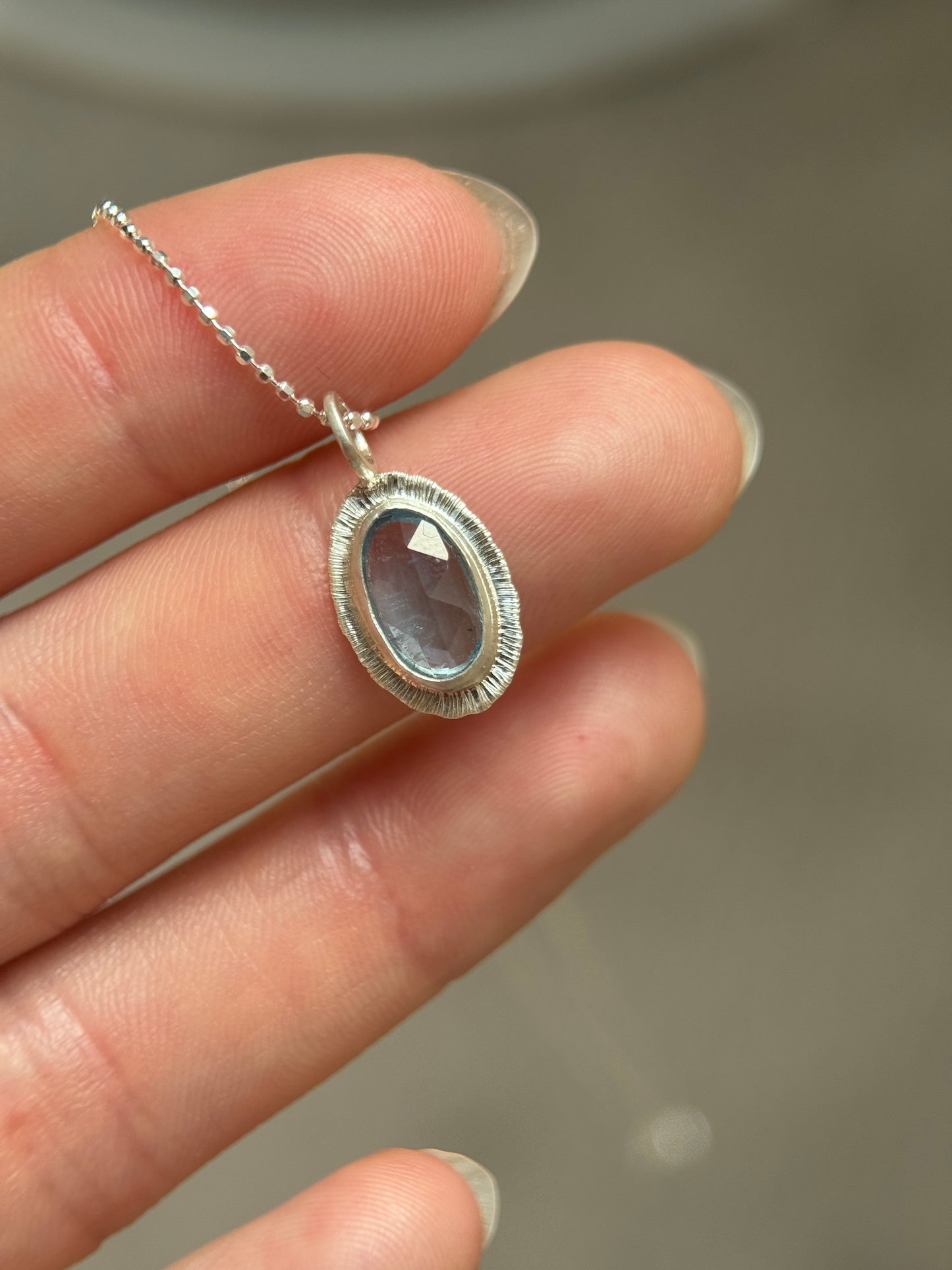Rose cut blue Aquamarine pendant
