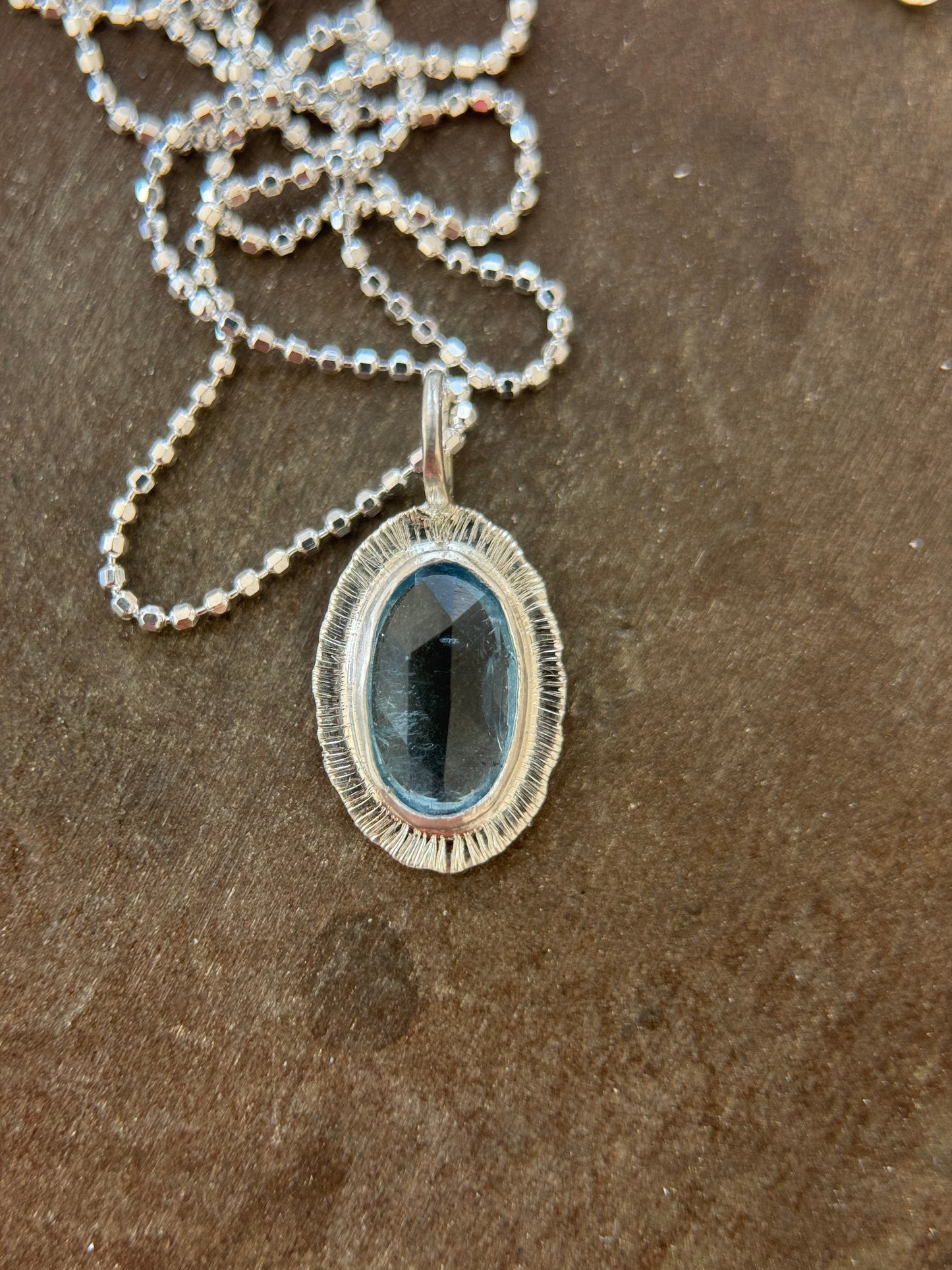 Rose cut blue Aquamarine pendant