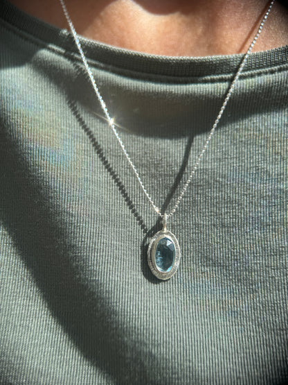 Rose cut blue Aquamarine pendant
