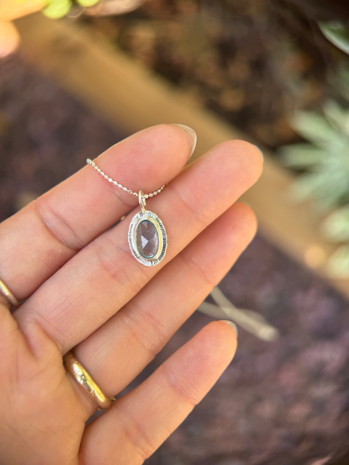 Rose cut blue Aquamarine pendant