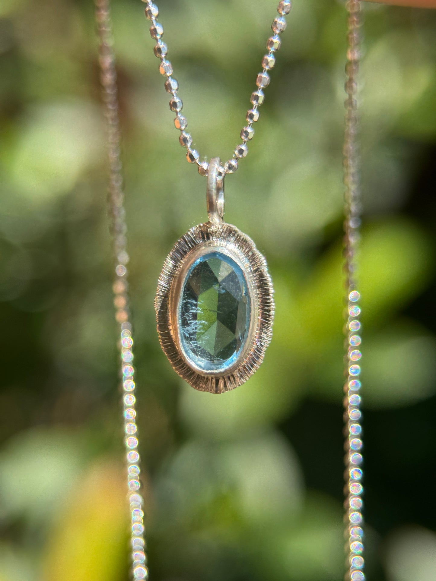 Rose cut blue Aquamarine pendant
